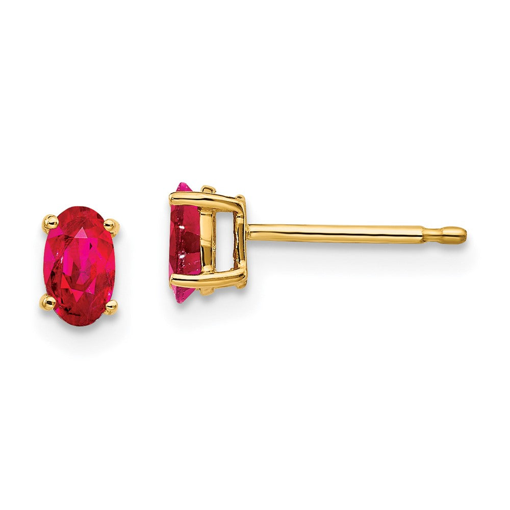 14K Yellow Gold 5x3mm Ruby Stud Earrings