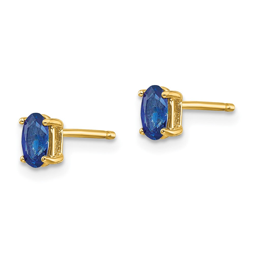 14K Yellow Gold 5x3mm Sapphire Stud Earrings