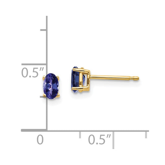 14K Yellow Gold 5x3mm Tanzanite Stud Earrings