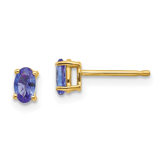 14K Yellow Gold 5x3mm Tanzanite Stud Earrings