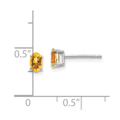 14K White Gold 5x3mm Oval Citrine Stud Earrings