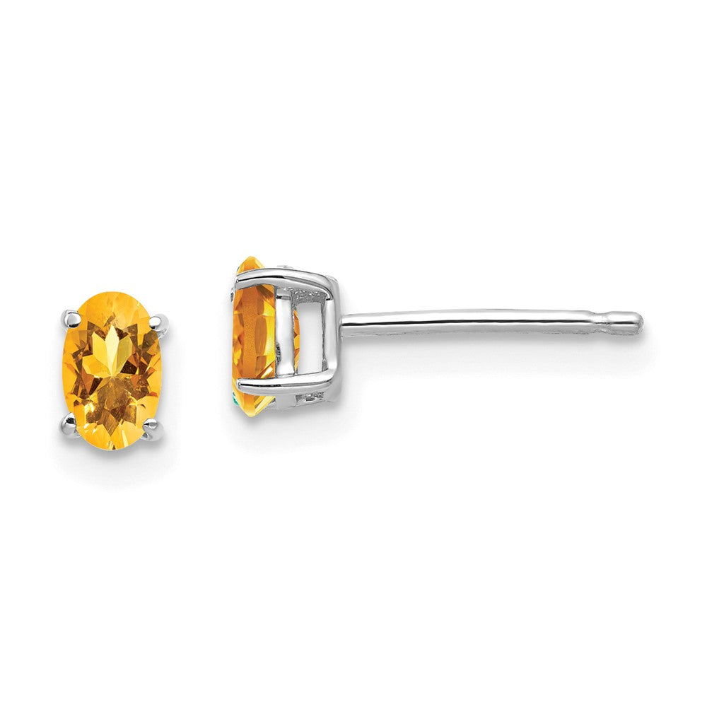 14K White Gold 5x3mm Oval Citrine Stud Earrings