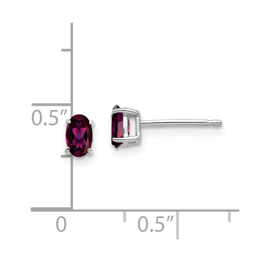 14K White Gold Rhodolite Garnet Oval Stud Earrings