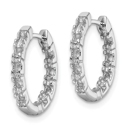 14K White Gold AA Diamond Hinged Hoop Earrings