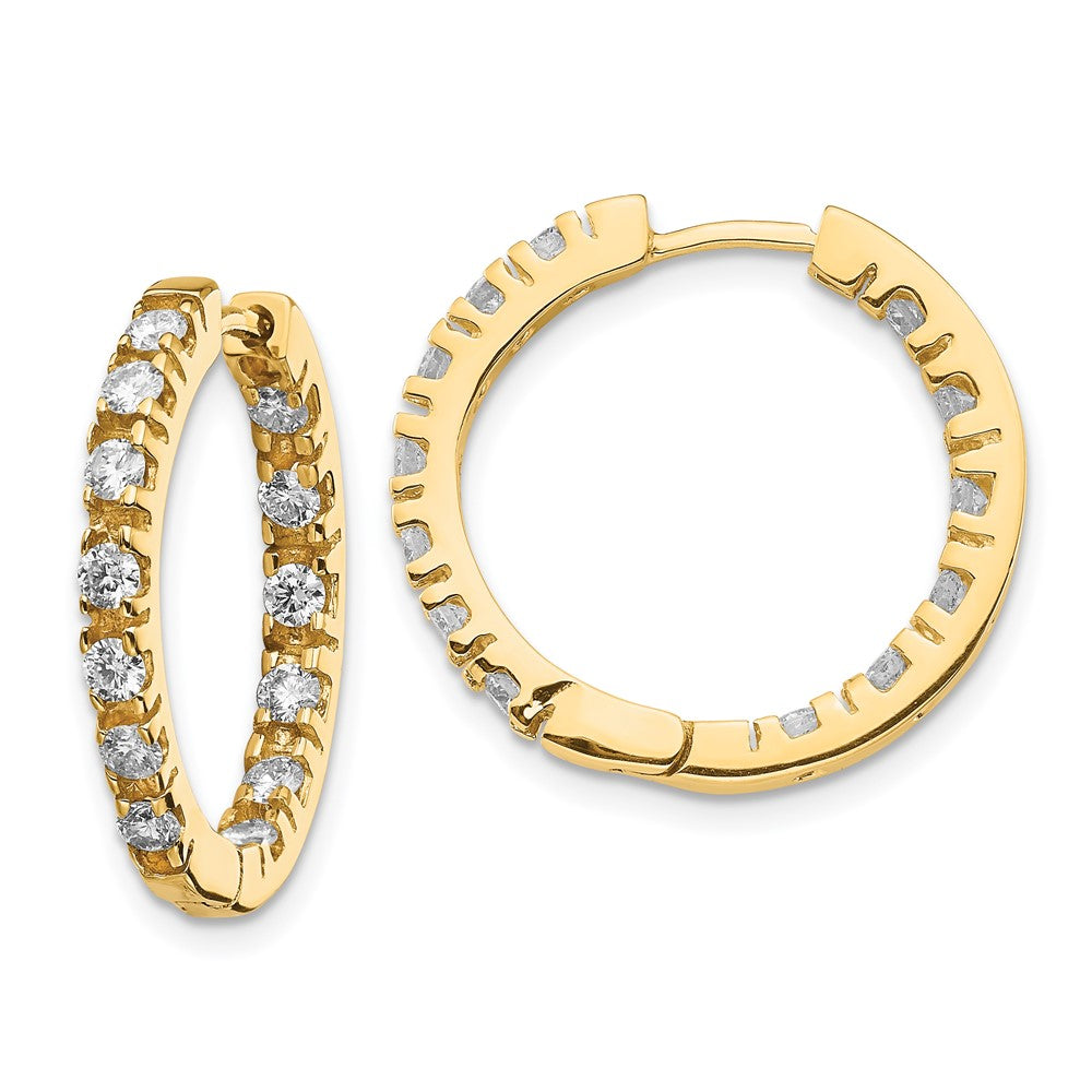 14K Yellow Gold AAA Diamond Hinged Hoop Earrings