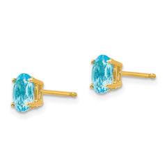 14K Yellow Gold 6x4mm Oval Blue Topaz Stud Earrings