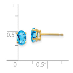 14K Yellow Gold 6x4mm Oval Blue Topaz Stud Earrings