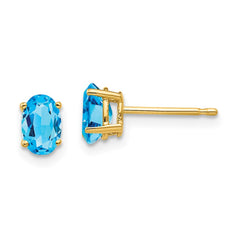 14K Yellow Gold 6x4mm Oval Blue Topaz Stud Earrings