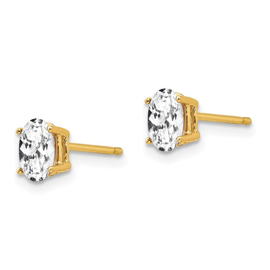 14K Yellow Gold 6x4mm Oval Cubic Zirconia Earrings