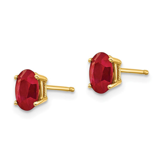 14K Yellow Gold 6x4mm Ruby Stud Earrings