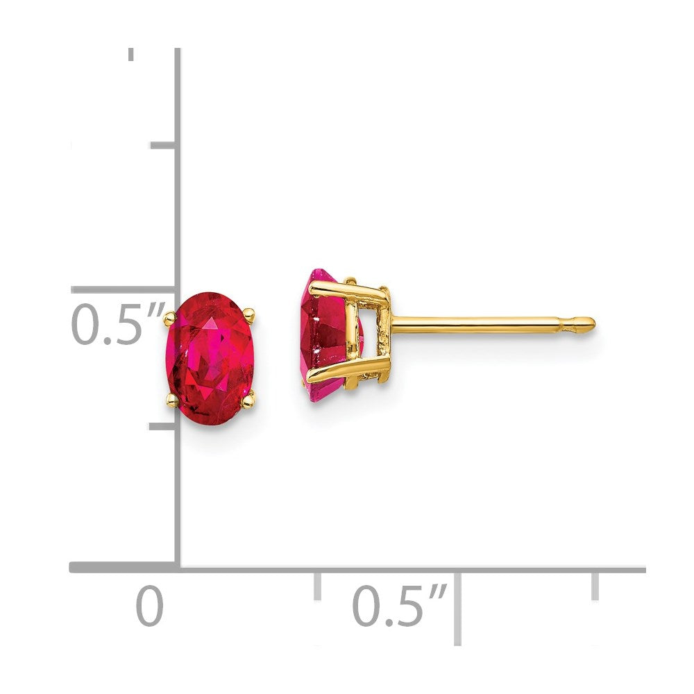 14K Yellow Gold 6x4mm Ruby Stud Earrings