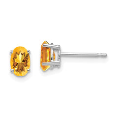 14K White Gold Citrine Oval Stud Earrings