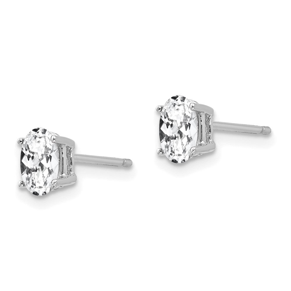 14K White Gold Cubic Zirconia Oval Stud Earrings