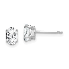 14K White Gold Cubic Zirconia Oval Stud Earrings