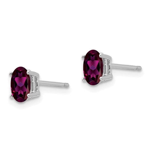 14K White Gold 6x4mm Oval Rhodolite Garnet Stud Earrings