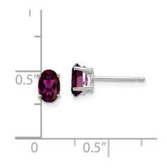 14K White Gold 6x4mm Oval Rhodolite Garnet Stud Earrings