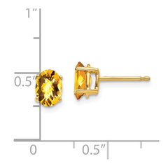 14K Yellow Gold 7x5mm Oval Citrine Checker Stud Earrings