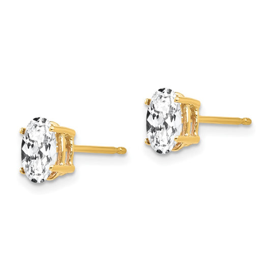 14K Yellow Gold 7x5mm Oval Cubic Zirconia Earrings