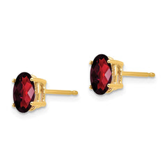 14K Yellow Gold 7x5mm Oval Garnet Checker Stud Earrings