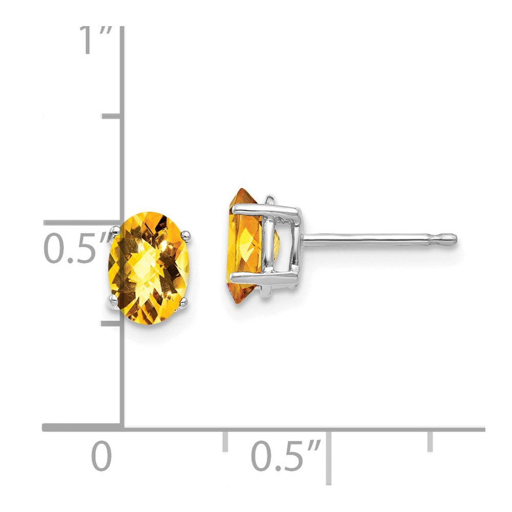 14K White Gold 7x5mm Oval Citrine Checker Stud Earrings