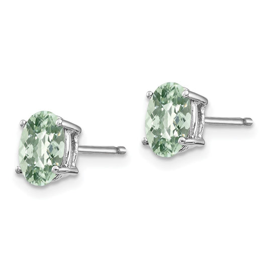 14K White Gold 7x5 Oval Checker-cut Green Quartz Earrings