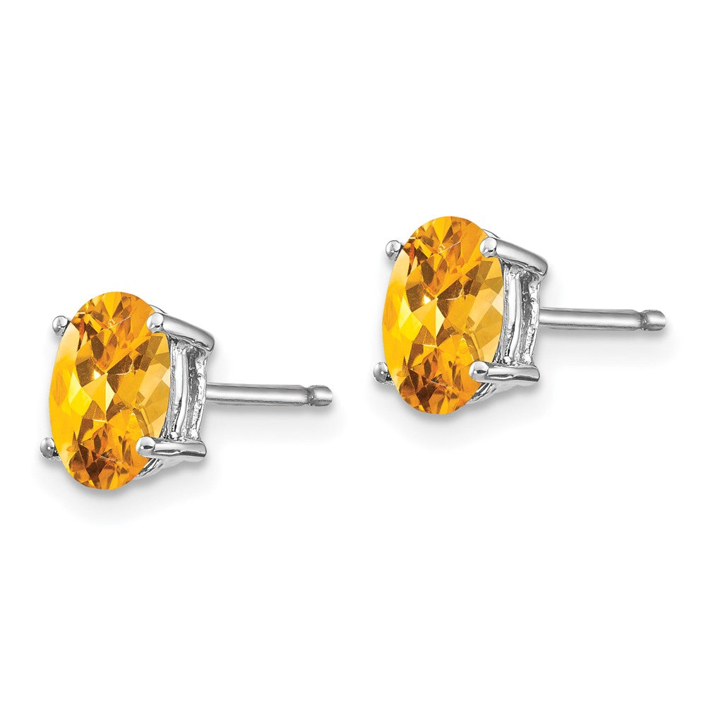 14K White Gold 7x5mm Oval Citrine Stud Earrings