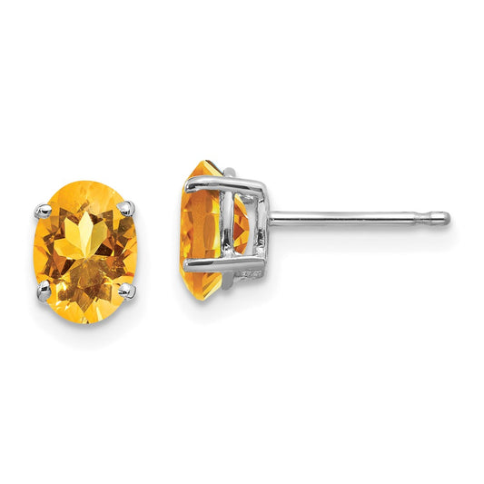 14K White Gold 7x5mm Oval Citrine Stud Earrings