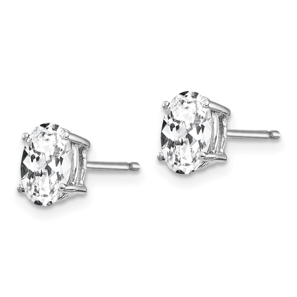 14K White Gold Cubic Zirconia Oval Stud Earrings