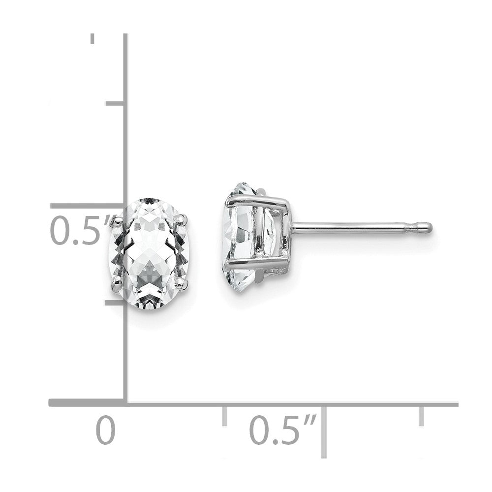 14K White Gold Cubic Zirconia Oval Stud Earrings