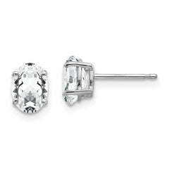 14K White Gold Cubic Zirconia Oval Stud Earrings