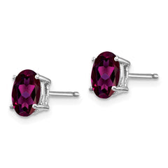 14K White Gold Rhodolite Garnet Oval Stud Earrings