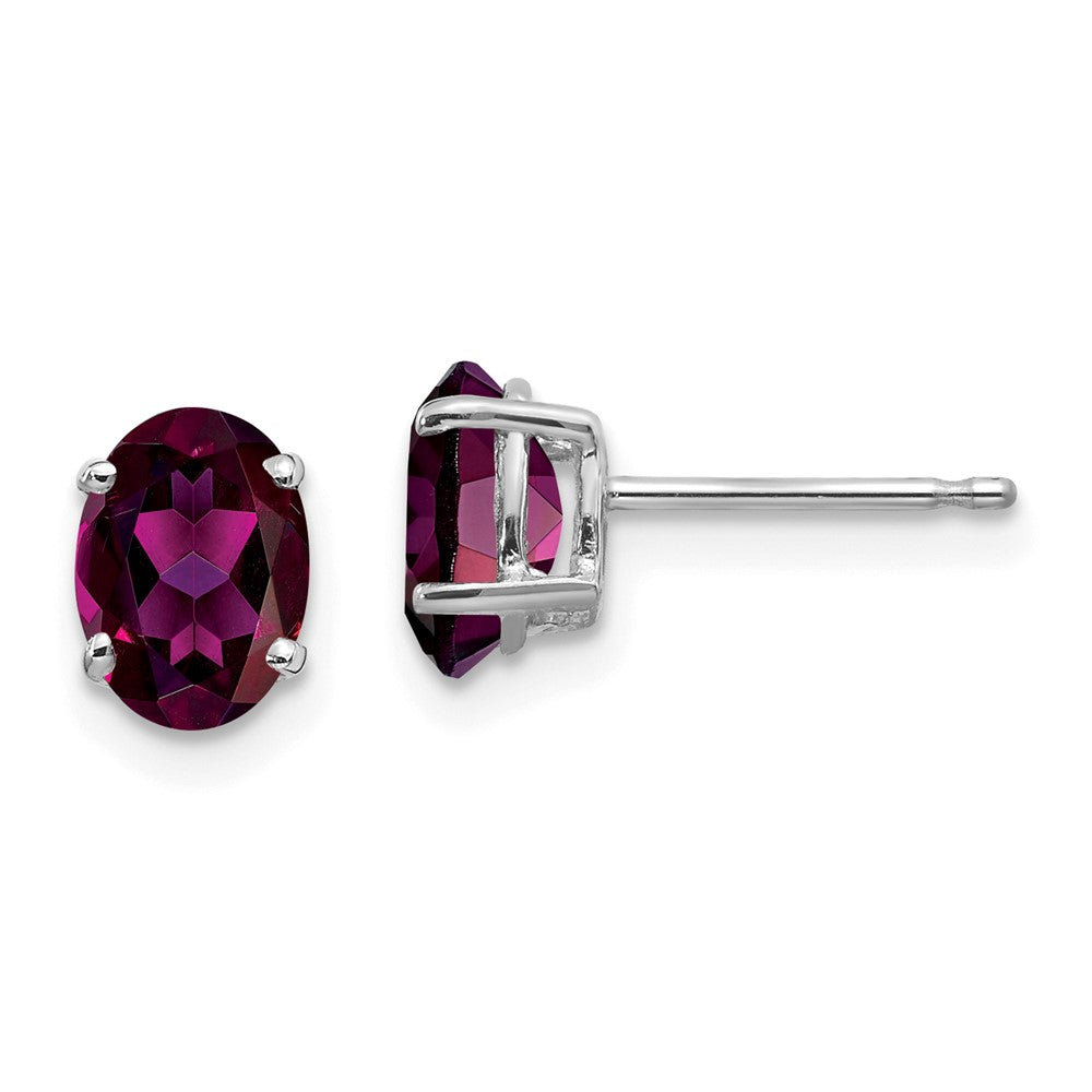 14K White Gold Rhodolite Garnet Oval Stud Earrings