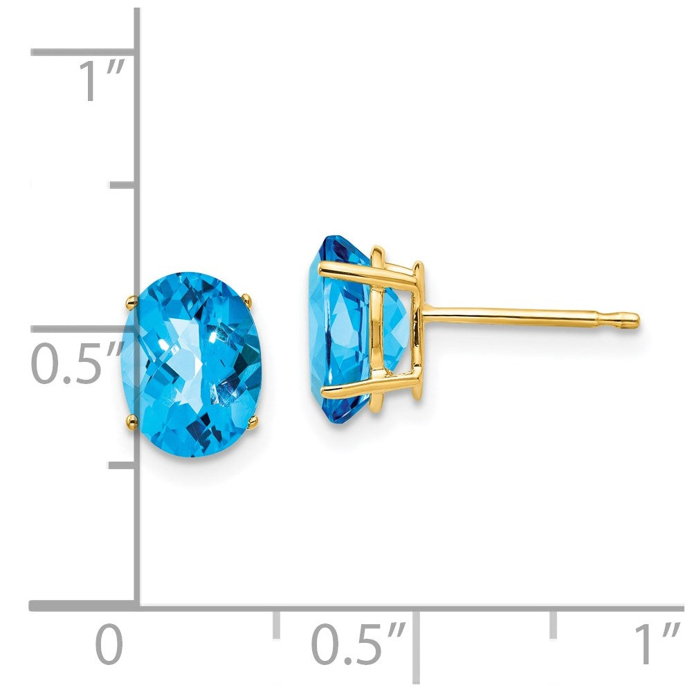 14K Yellow Gold 8x6mm Oval Blue Topaz Checker Stud Stud Earrings