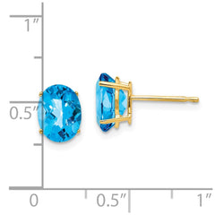 14K Yellow Gold 8x6mm Oval Blue Topaz Checker Stud Stud Earrings