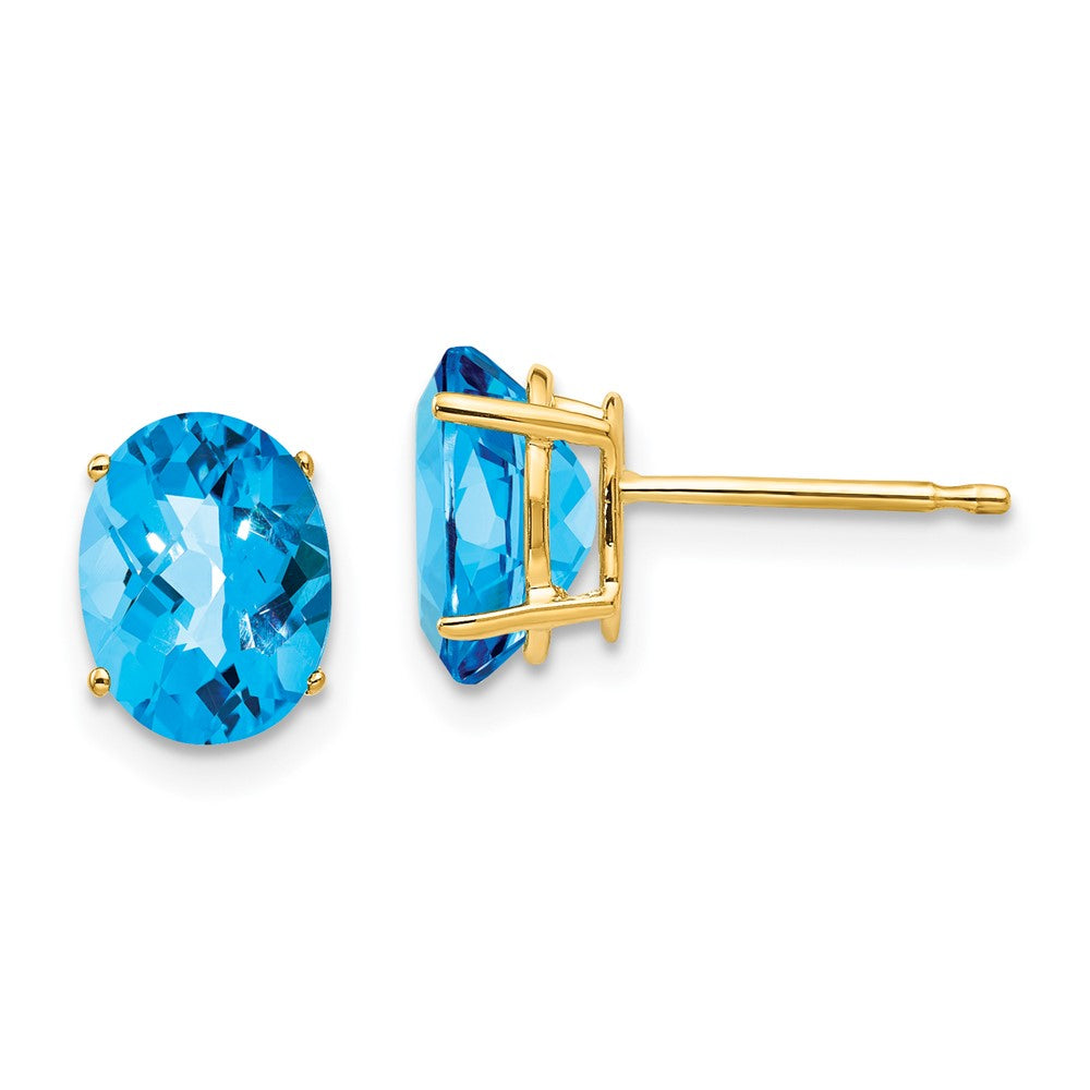 14K Yellow Gold 8x6mm Oval Blue Topaz Checker Stud Stud Earrings