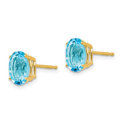 14K Yellow Gold 8x6mm Oval Blue Topaz Stud Earrings