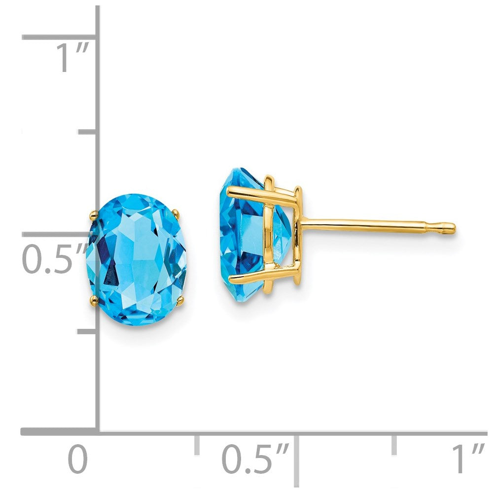 14K Yellow Gold 8x6mm Oval Blue Topaz Stud Earrings