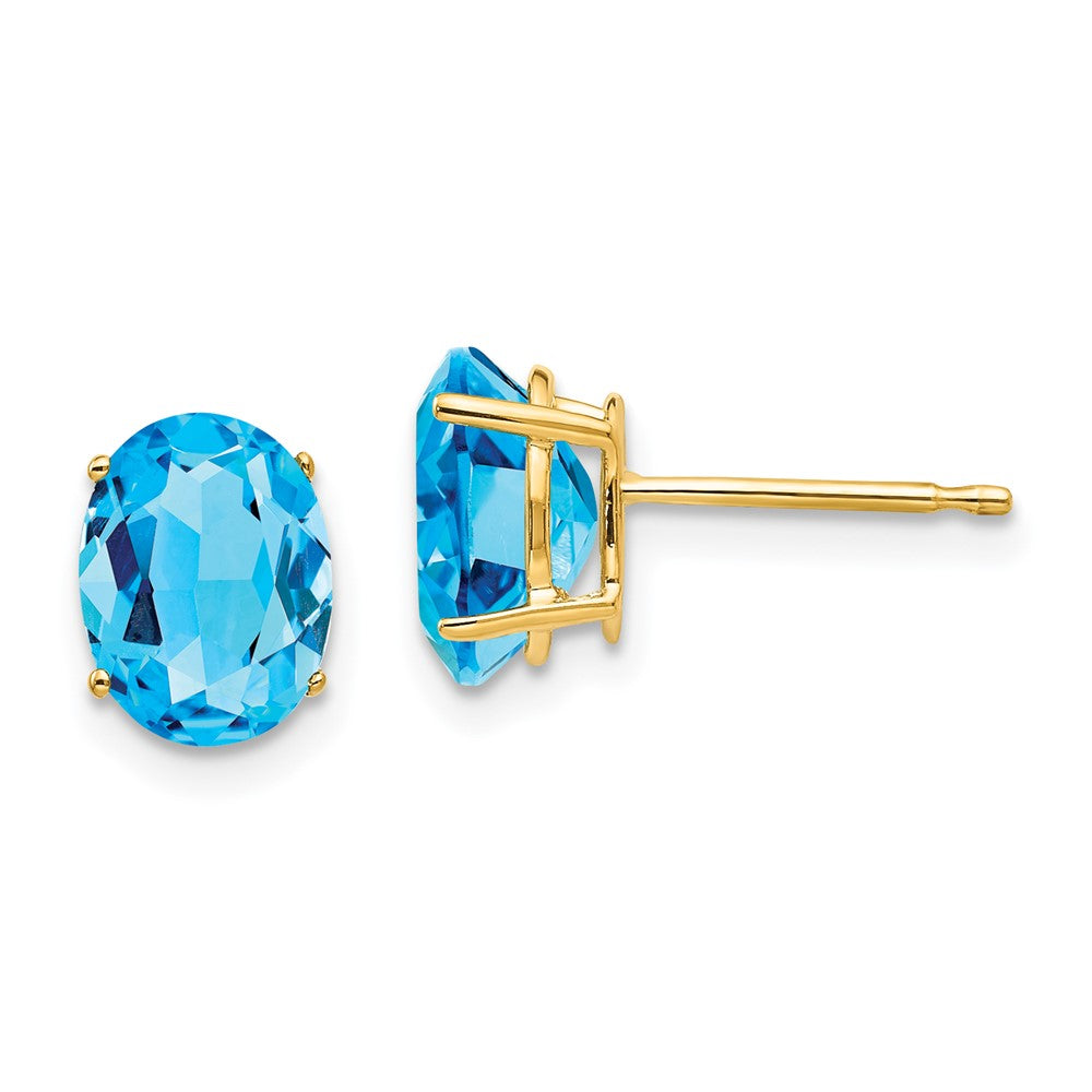 14K Yellow Gold 8x6mm Oval Blue Topaz Stud Earrings