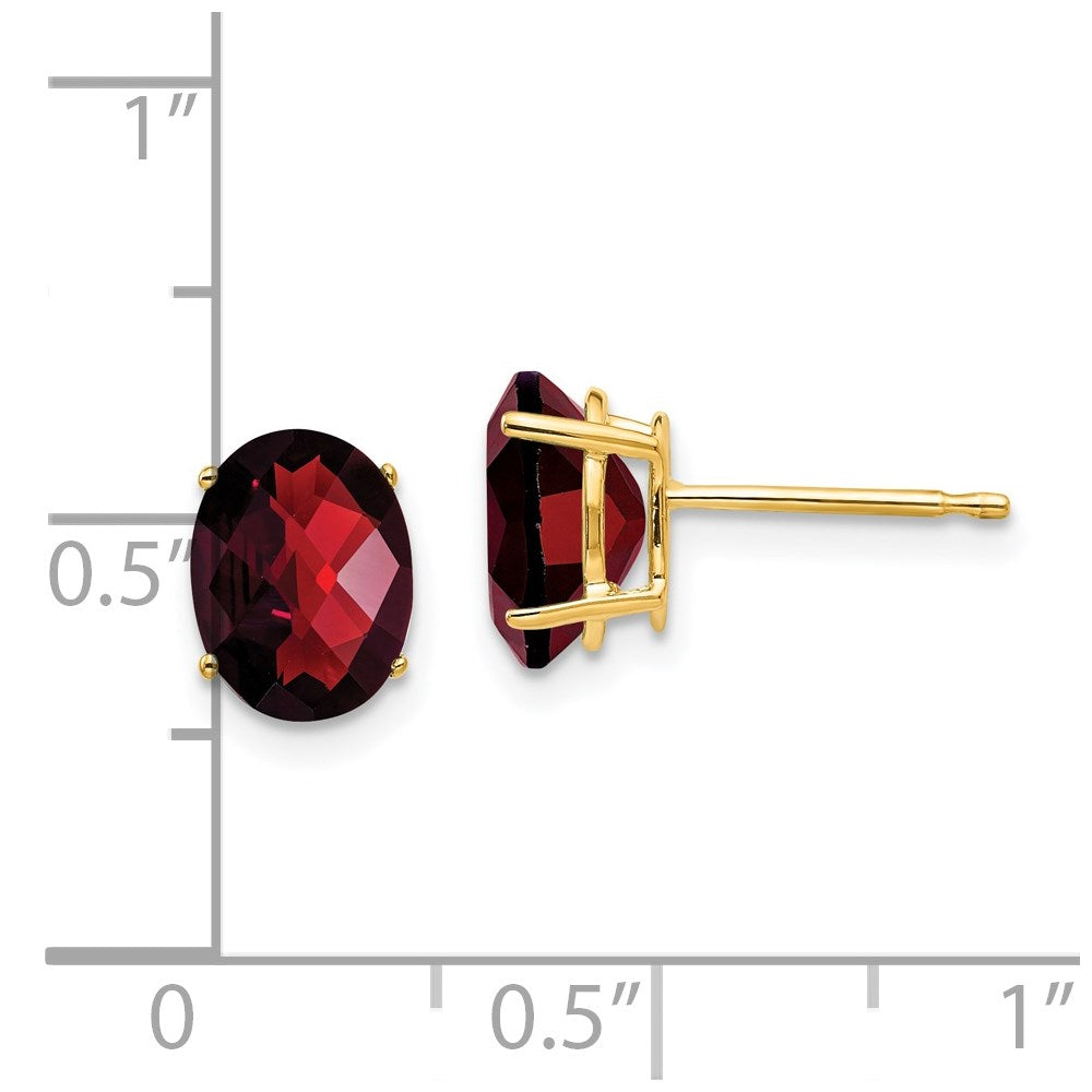 14K Yellow Gold 8x6mm Oval Garnet Checker Stud Earrings