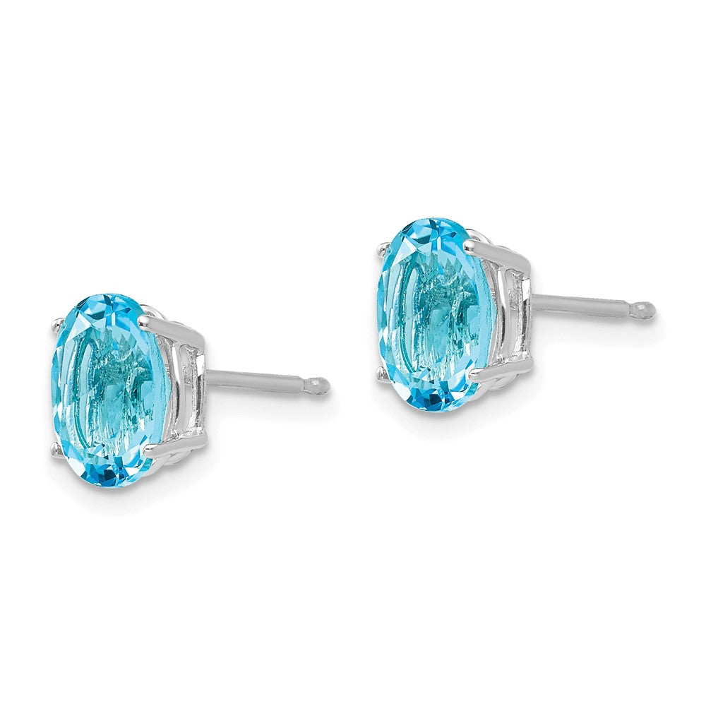 14K White Gold 8x6mm Oval Blue Topaz Stud Earrings