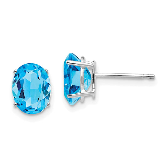 14K White Gold 8x6mm Oval Blue Topaz Stud Earrings