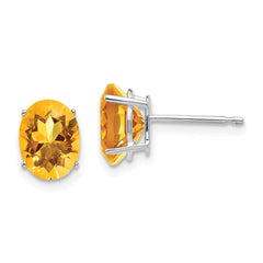 14K White Gold 8x6mm Oval Citrine Stud Earrings