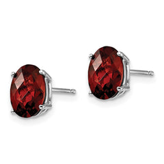 14K White Gold 8x6mm Oval Garnet Checker Stud Earrings