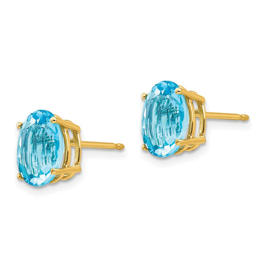 14K Yellow Gold 9x7mm Oval Blue Topaz Stud Earrings