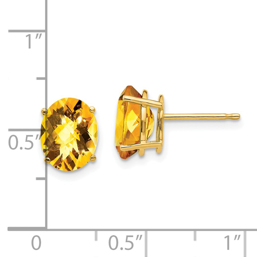 14K Yellow Gold 9x7mm Oval Citrine Checker Stud Earrings