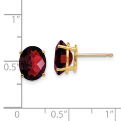 14K Yellow Gold 9x7mm Oval Garnet Checker Stud Earrings