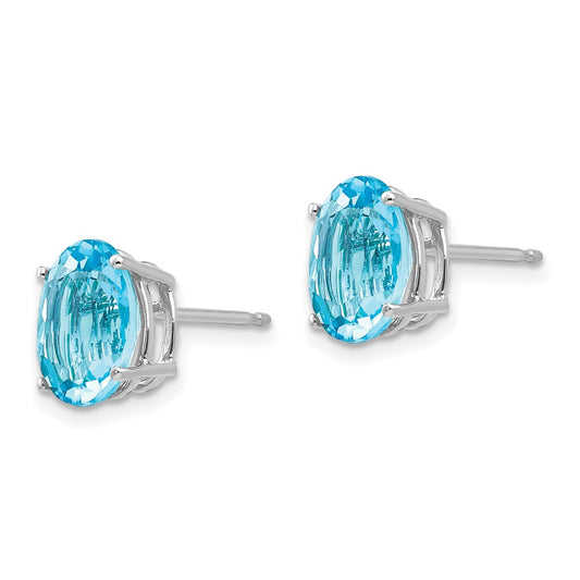 14K White Gold 9x7mm Oval Blue Topaz Stud Earrings