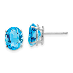 14K White Gold 9x7mm Oval Blue Topaz Stud Earrings