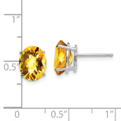 14K White Gold 9x7mm Oval Citrine Checker Stud Earrings