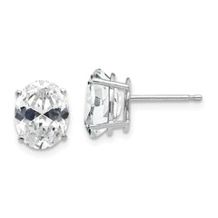 14K White Gold Cubic Zirconia Oval Stud Earrings